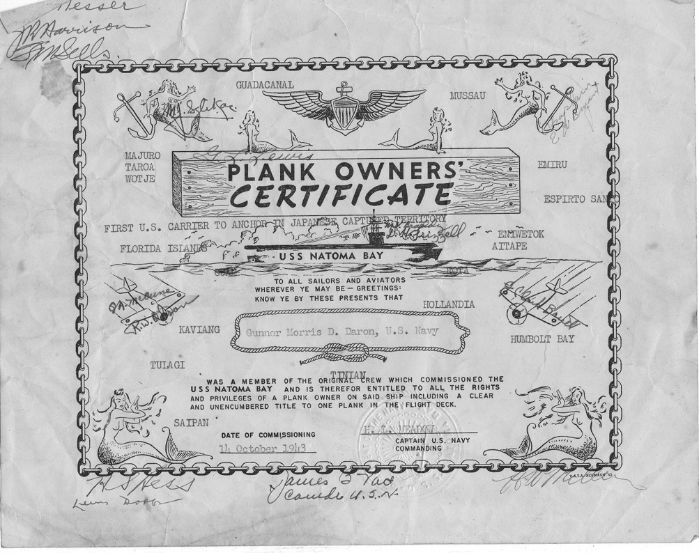 Plankowner's Certificate