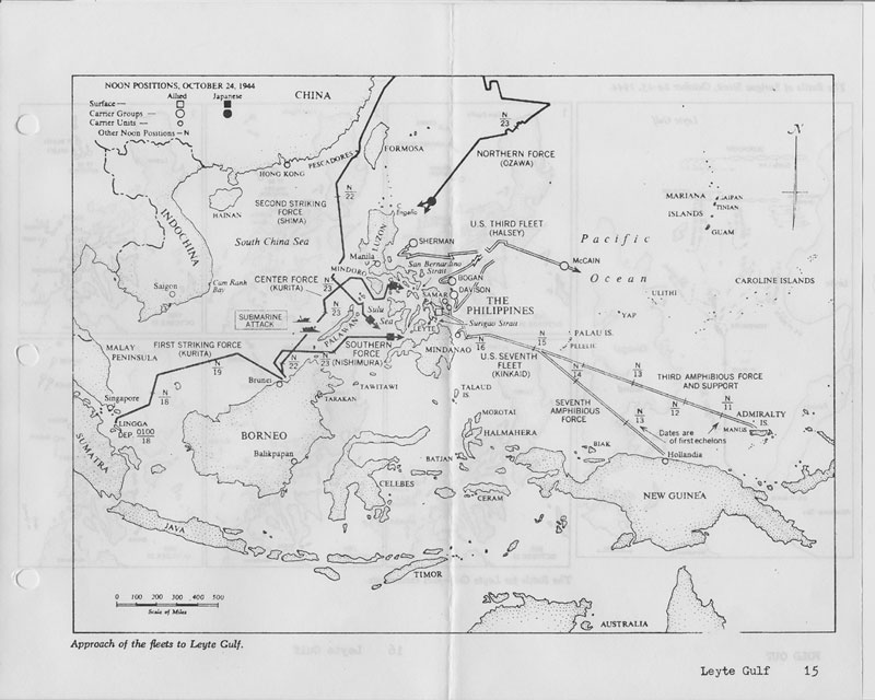 Approach of the fleets to Leyte Gulf.